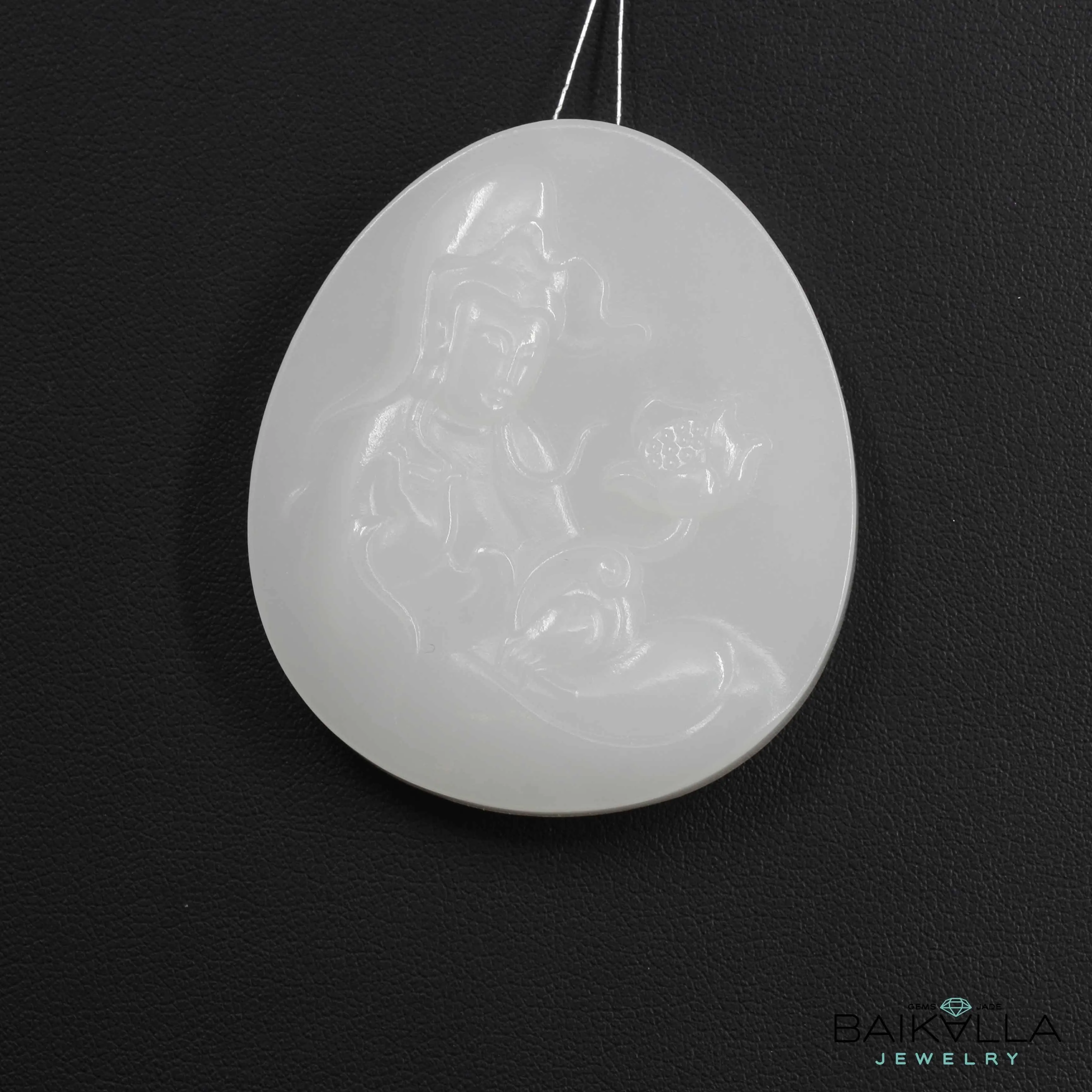 "Guan Yin Goddess" Genuine HeTian White Nephrite "Mutton Fat "Jade Guanyin Pendant Necklace