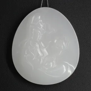 "Guan Yin Goddess" Genuine HeTian White Nephrite "Mutton Fat "Jade Guanyin Pendant Necklace