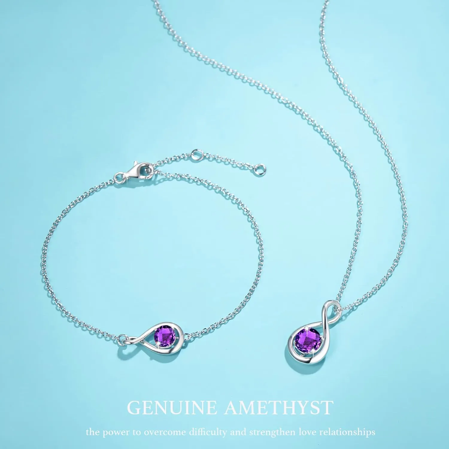 "Infinite Embrace" February Birthstone Amethyst Infinity Symbol Sterling Silver Bracelet