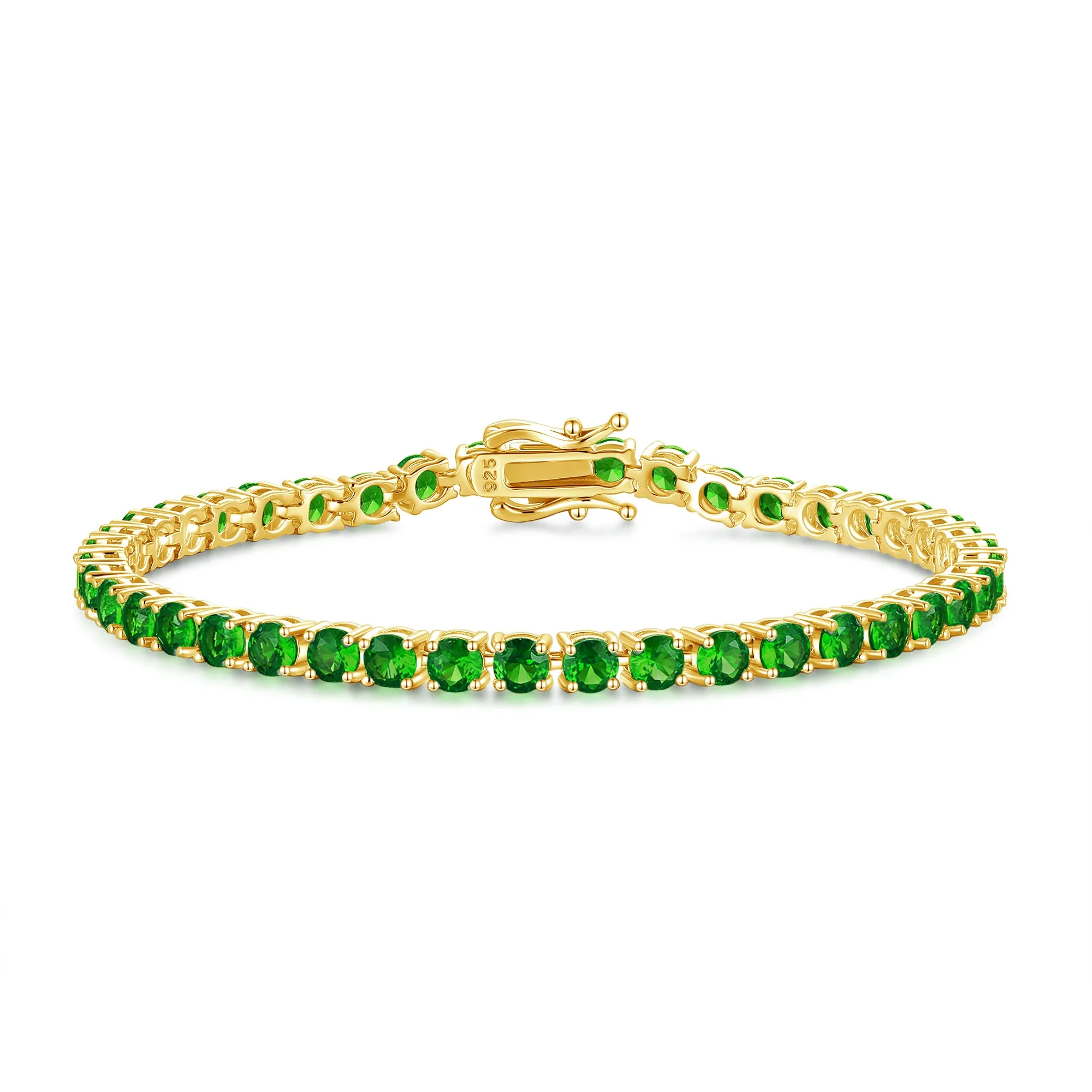 "Royal Fortune" Green Emerald Tennis Sterling Silver Bracelet