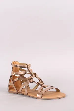 Qupid Metallic O-Ring Strappy Gladiator Flat Sandal