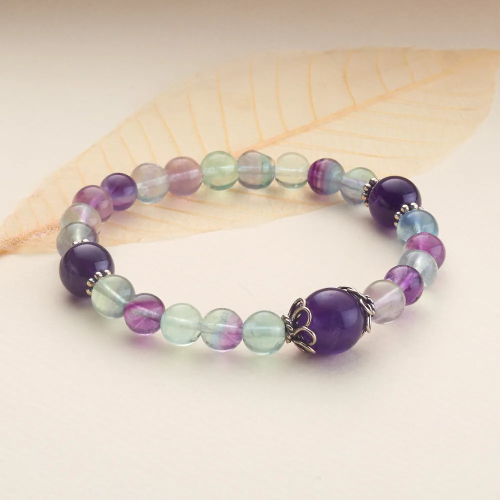 Rainbow Fluorite & Amethyst Stretchy Mala