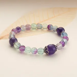 Rainbow Fluorite & Amethyst Stretchy Mala