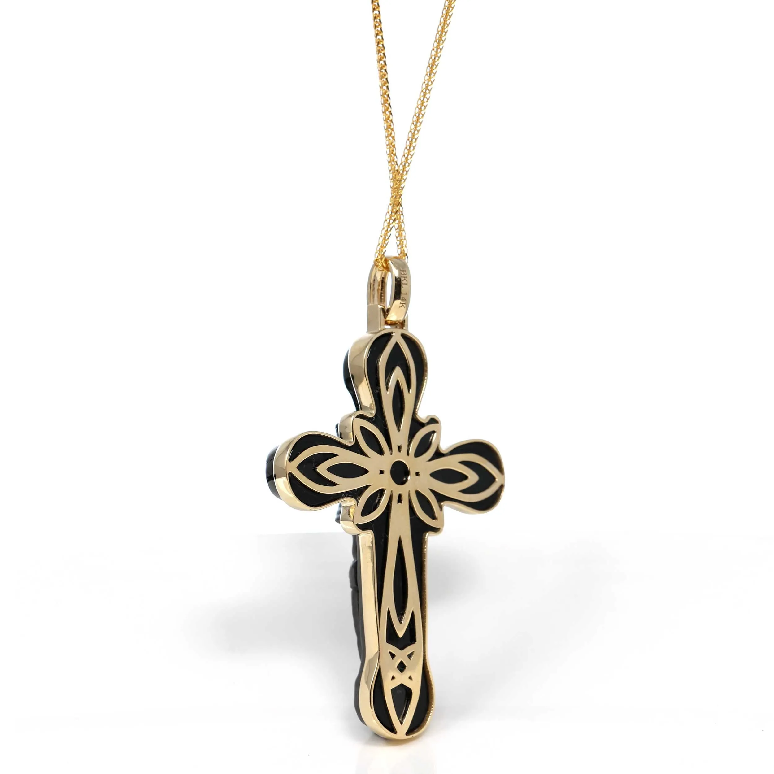 RealJade® 14K Yellow Gold & Black Nephrite Jade Crucifix Pendant