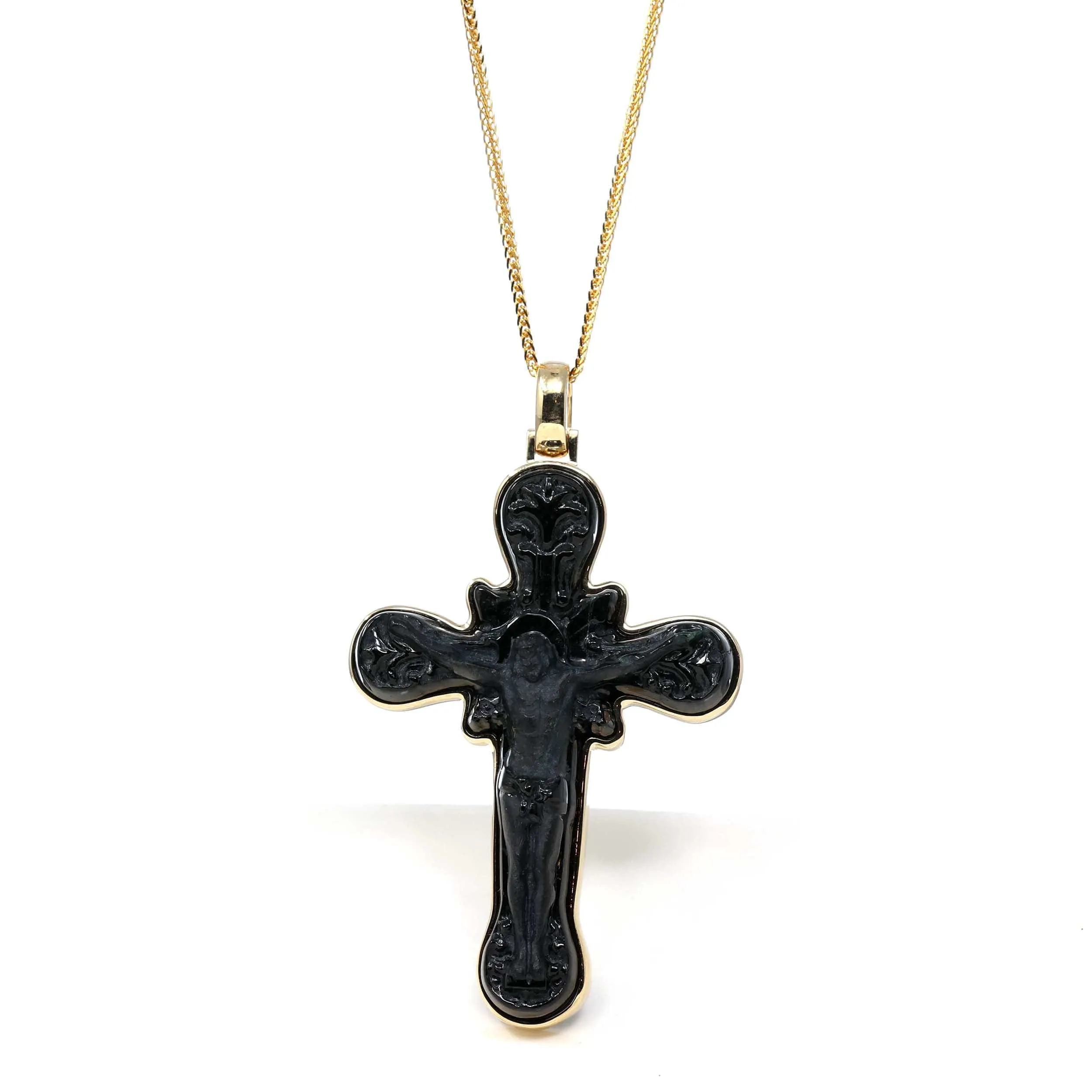 RealJade® 14K Yellow Gold & Black Nephrite Jade Crucifix Pendant