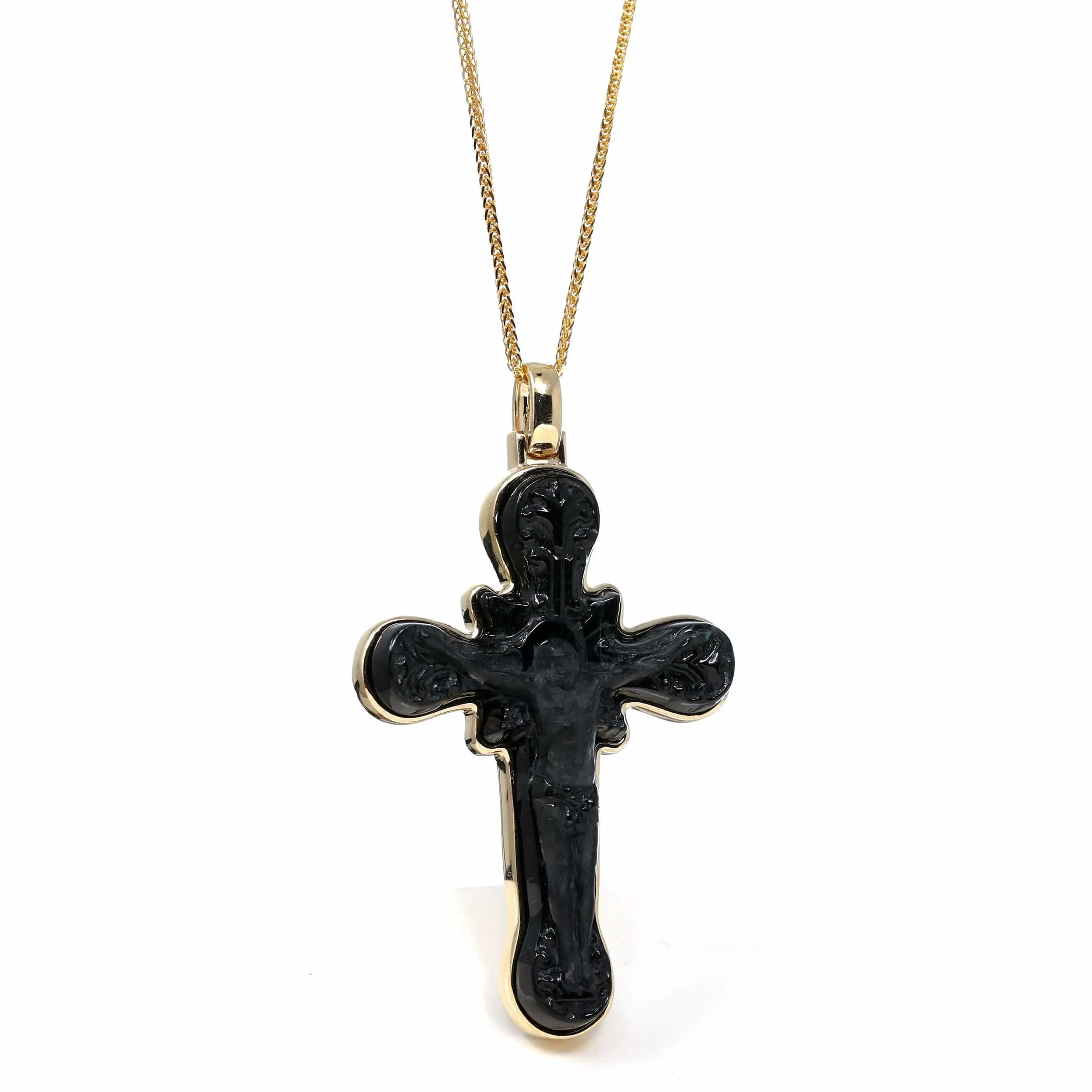 RealJade® 14K Yellow Gold & Black Nephrite Jade Crucifix Pendant