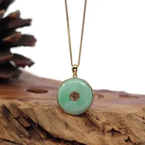 RealJade® Co. "Good Luck Button" Necklace Green Jadeite Jade Lucky KouKou Pendant Necklace