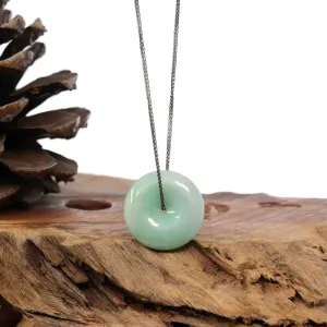 RealJade Co.® "Good Luck Button" Necklace White Green Jadeite Jade Lucky Ping An Kou Pendant