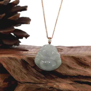 RealJade® "Laughing Buddha" Genuine Ice Jadeite Jade with 18k Rose Gold Diamonds Bail