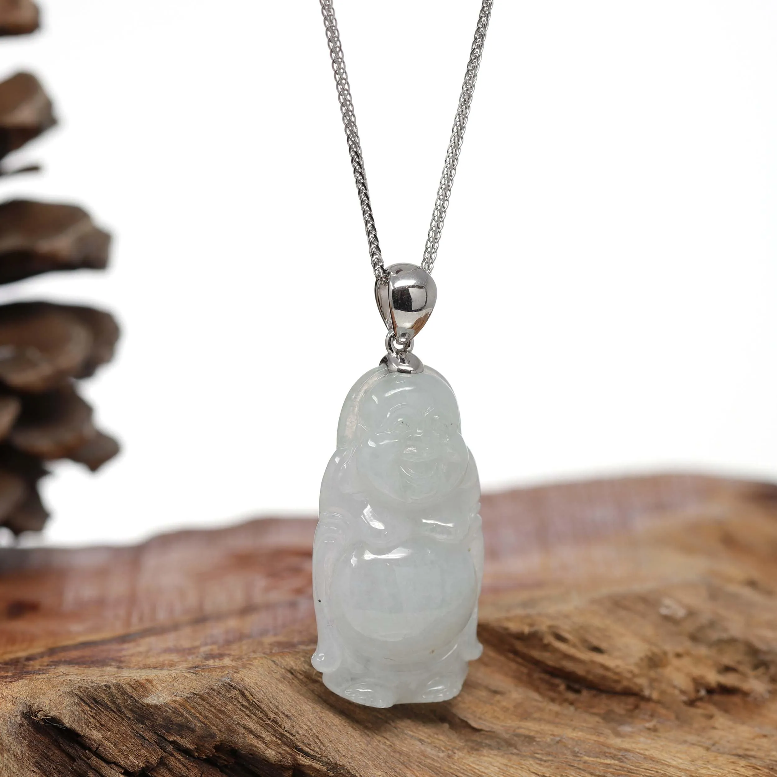 RealJade® "Laughing Buddha" Genuine Lavender Jadeite Buddha Pendant Necklace With Silver  Bail