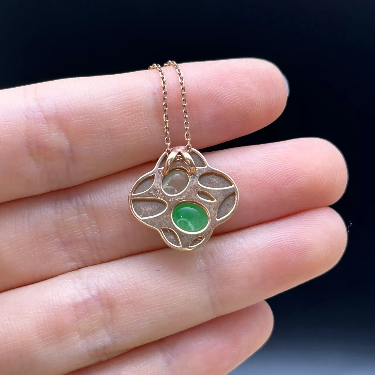 RealJade "Lucky 4 leaf clover" 14k Rose Gold & Genuine Burmese Imperial & Ice Jadeite Pendant Necklace