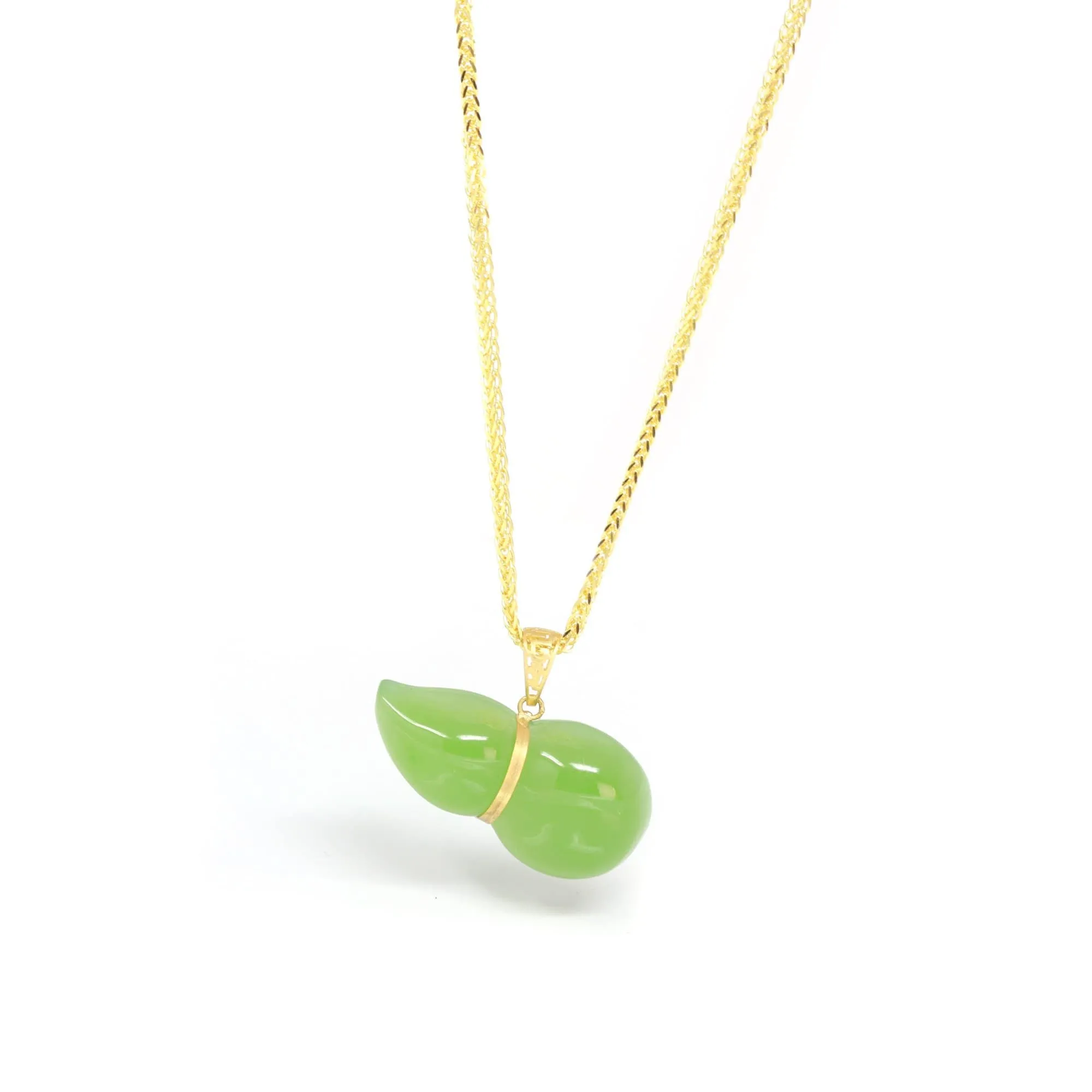 RealJade® "Lucky Gourd" HuLu18k Yellow Gold Green Nephrite Jade Pendant Necklace