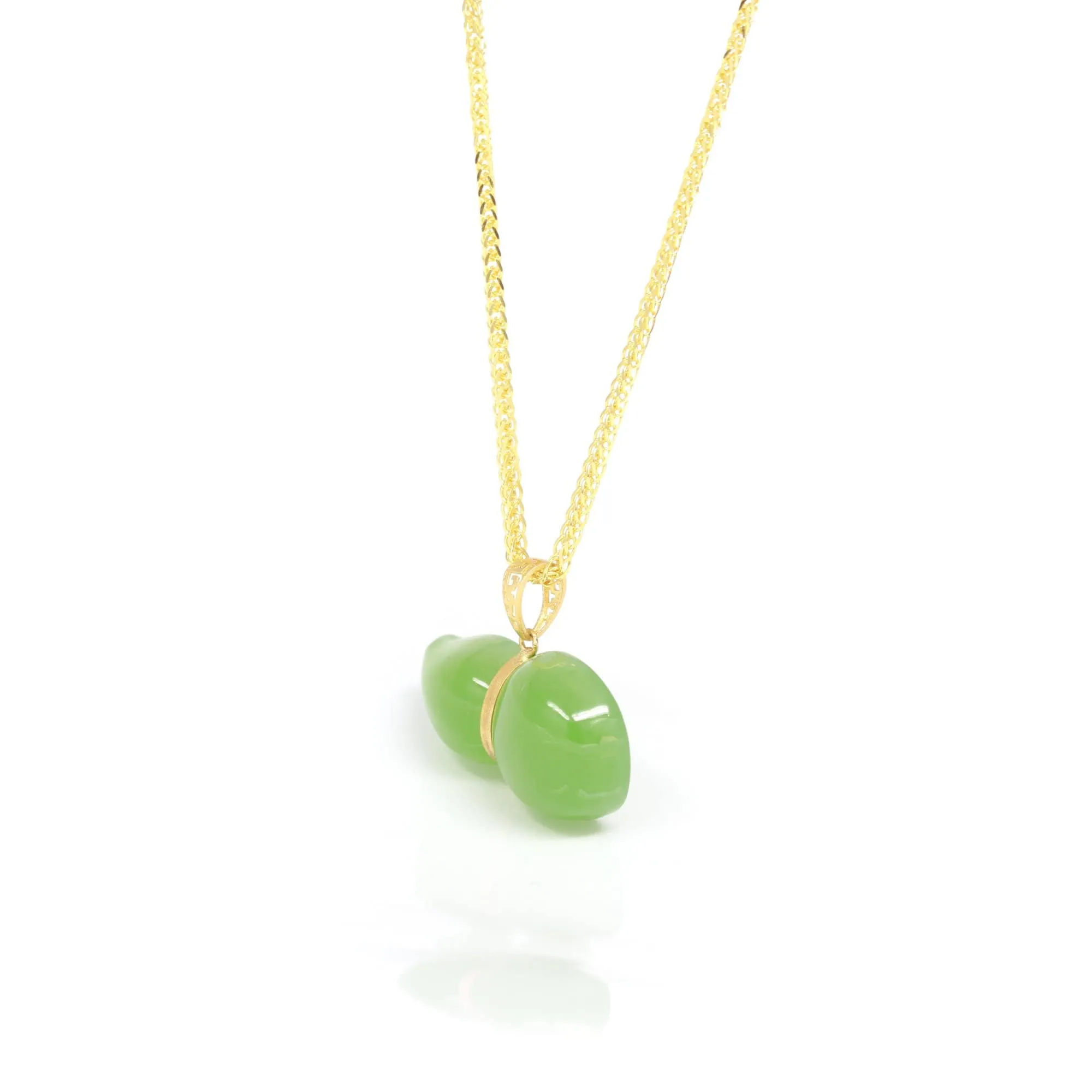 RealJade® "Lucky Gourd" HuLu18k Yellow Gold Green Nephrite Jade Pendant Necklace