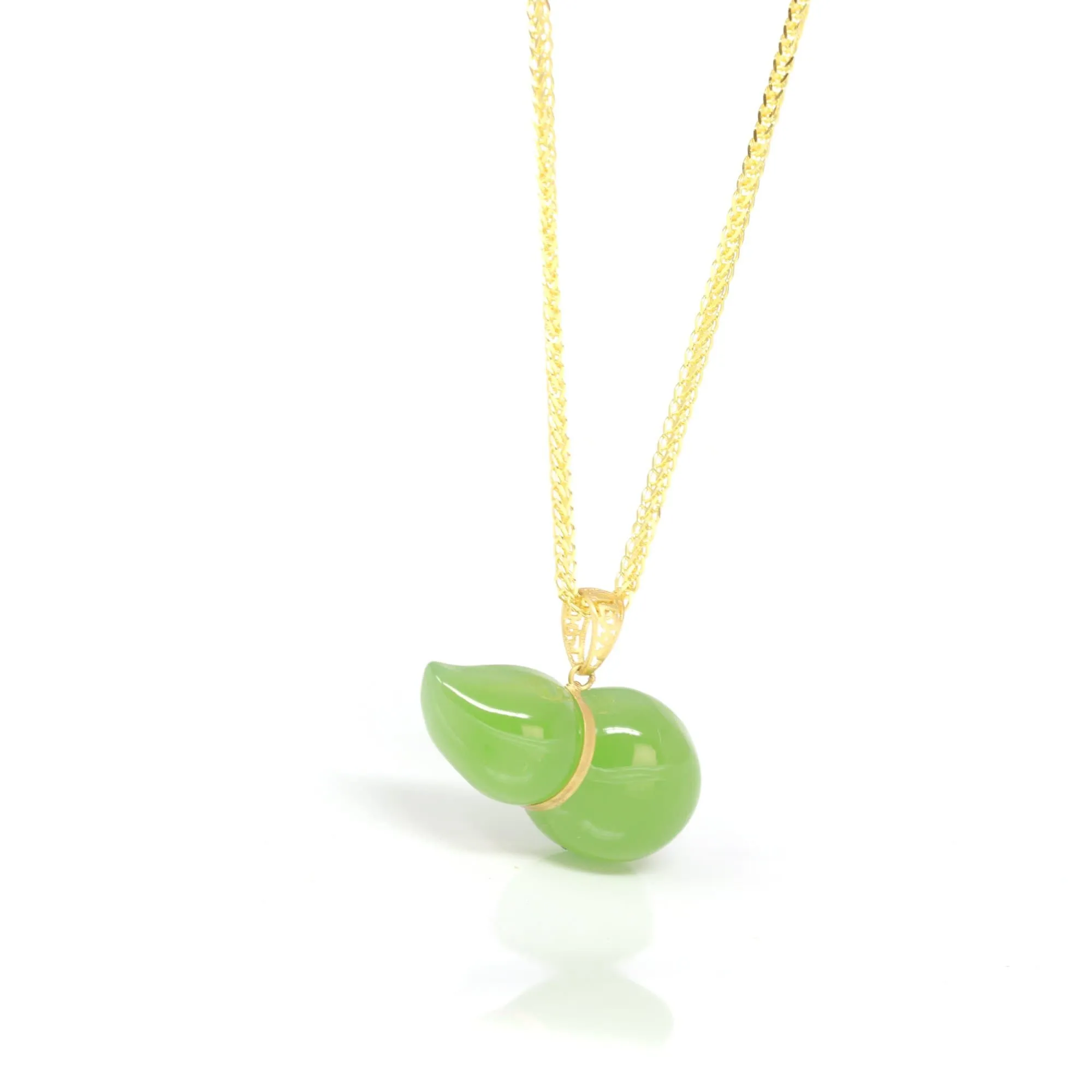 RealJade® "Lucky Gourd" HuLu18k Yellow Gold Green Nephrite Jade Pendant Necklace