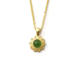 RealJade® "Sunflower" Sterling Silver Nephrite Green Jade Classic Sun Flower Pendant Necklace