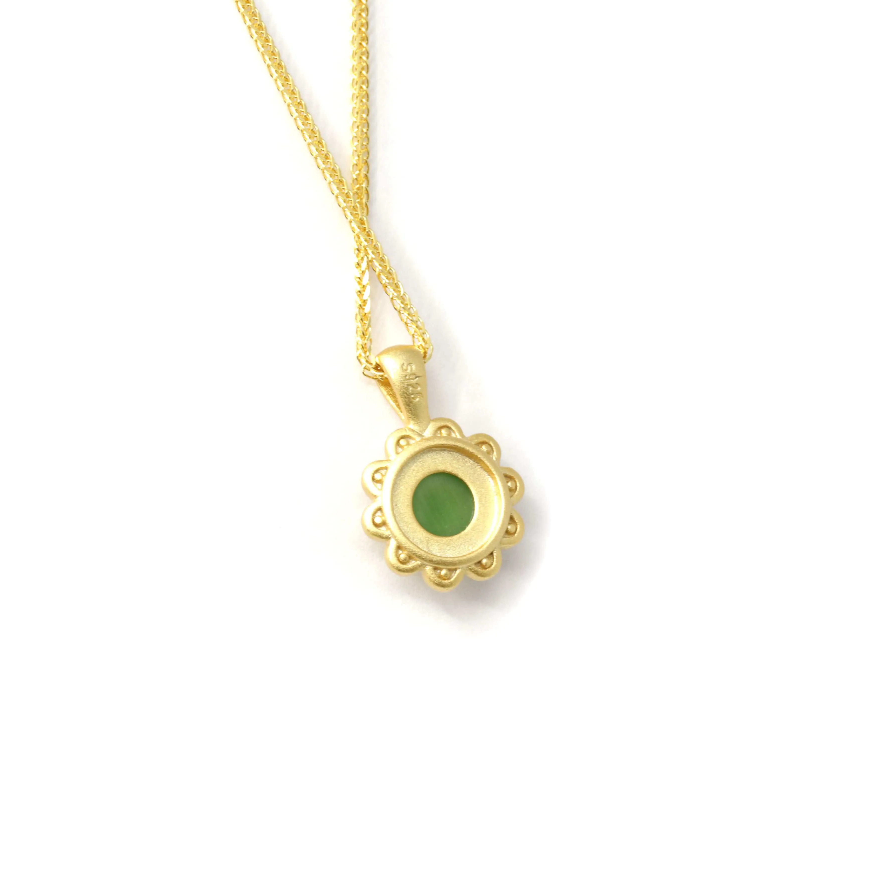 RealJade® "Sunflower" Sterling Silver Nephrite Green Jade Classic Sun Flower Pendant Necklace