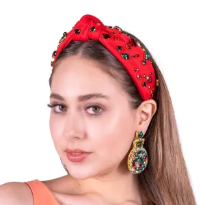 Red Holiday Jeweled Knot Headband