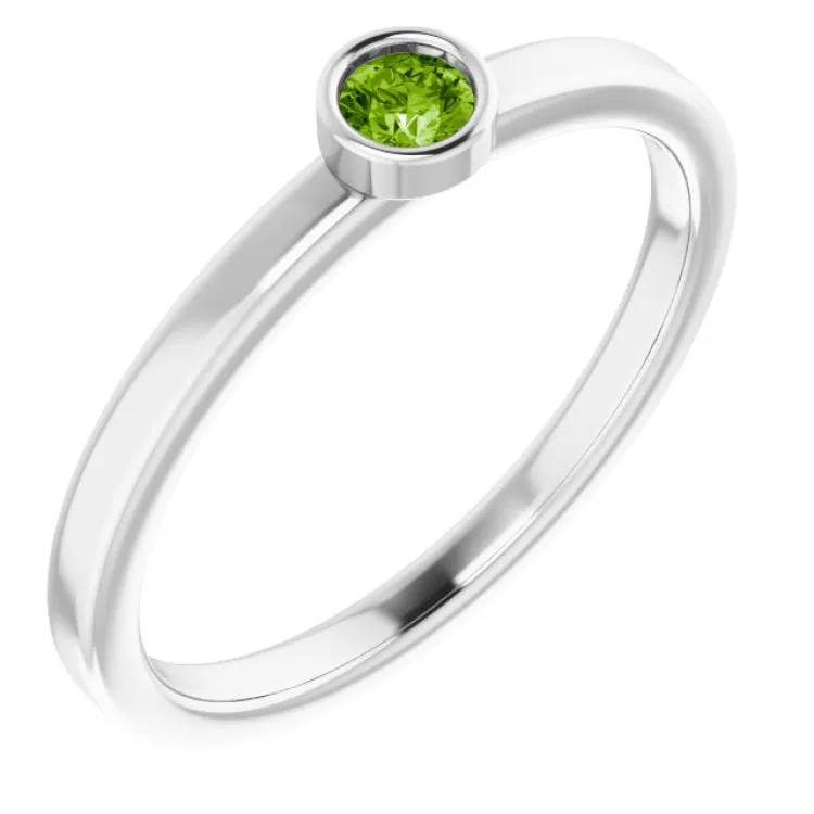 Rhodium-Plated Sterling Silver 3 mm Natural Peridot Ring