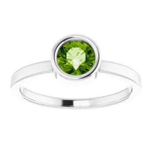 Rhodium-Plated Sterling Silver 5.5 mm Natural Peridot Ring