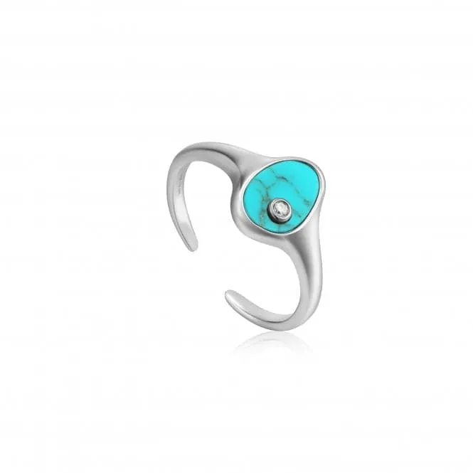 Rhodium Tidal Turquoise Adjustable Signet Ring R027-01H