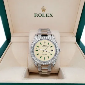 Rolex Datejust II 41mm 10.3CT Bezel/Case/Bracelet/Emerald Baguette Satin Linen  TFJ-142508705