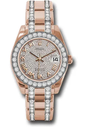 Rolex Everose Gold Datejust Pearlmaster 34 Watch - 32 Diamond Bezel - Diamond Paved Roman Dial - 81285 dprdp