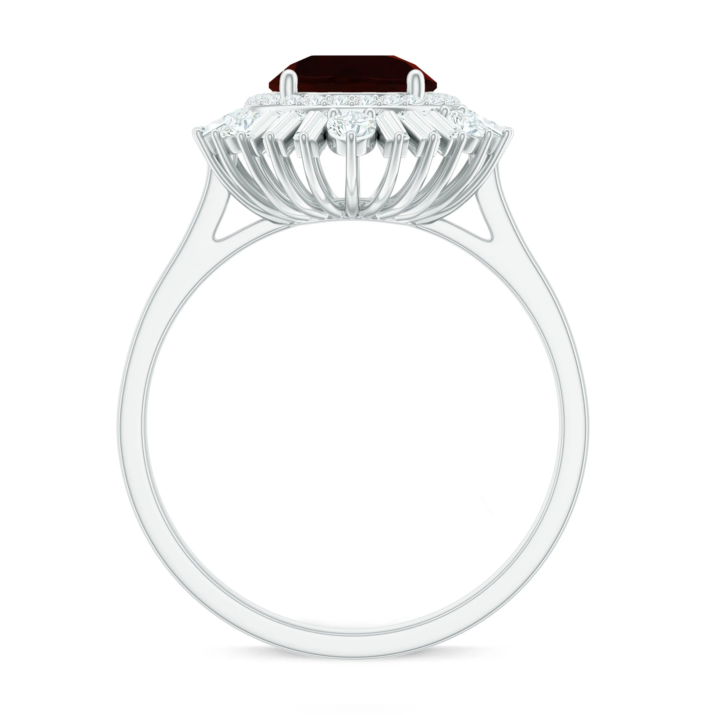 Round Garnet Cocktail Engagement Ring with Diamond Double Halo