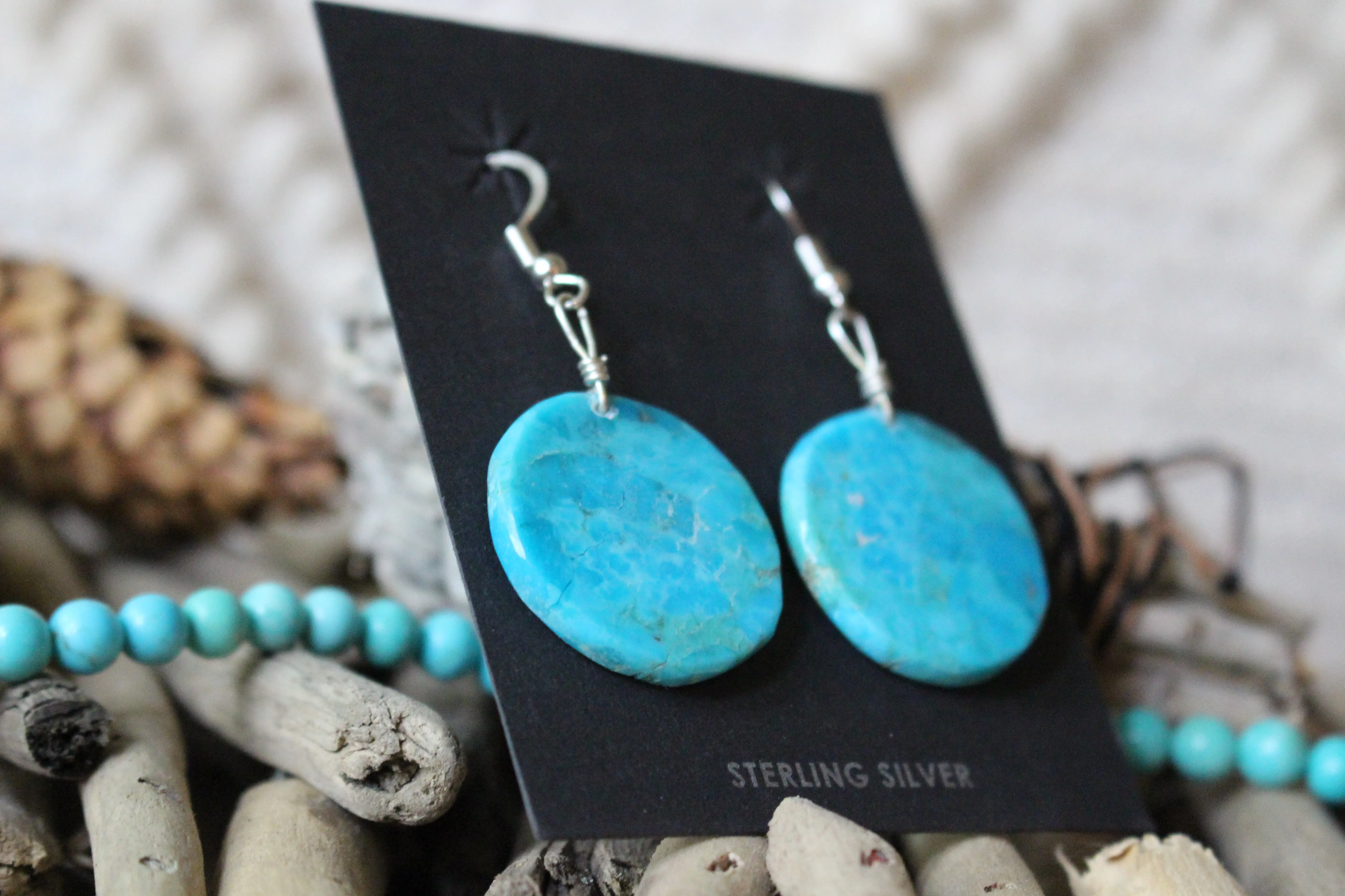 Round Turquoise Slab Earrings