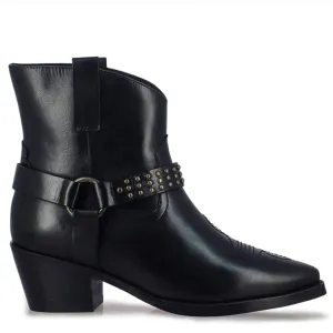 Saint Enrica Metal Studded Black Leather Ankle Boots