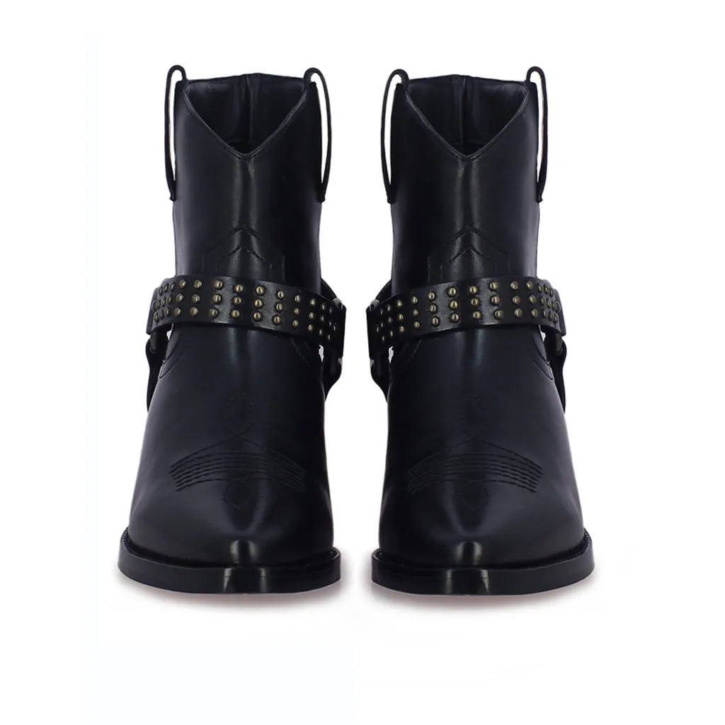 Saint Enrica Metal Studded Black Leather Ankle Boots