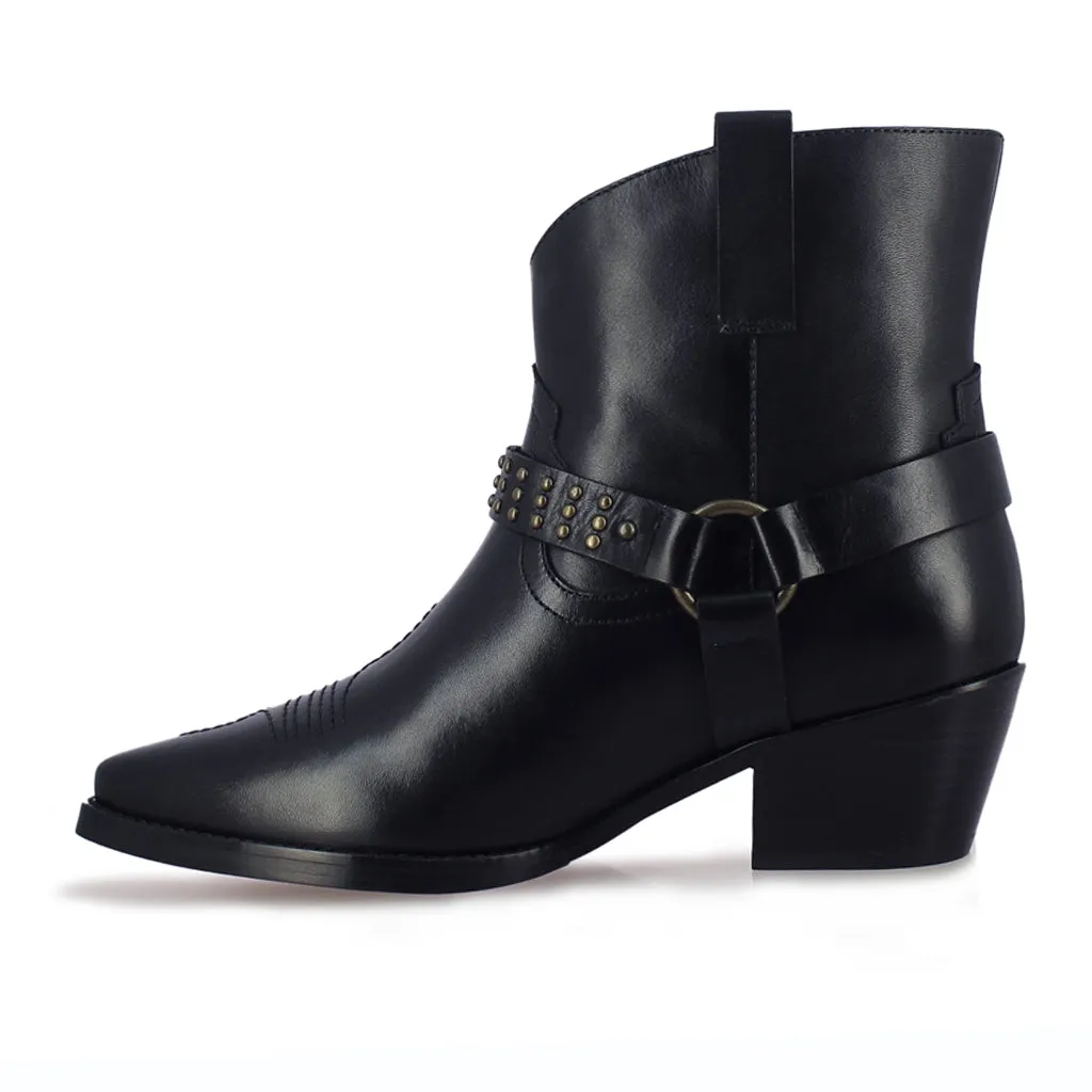 Saint Enrica Metal Studded Black Leather Ankle Boots