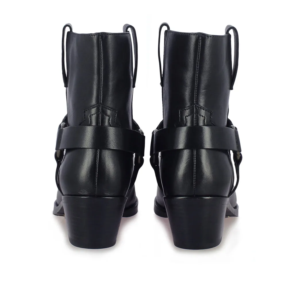 Saint Enrica Metal Studded Black Leather Ankle Boots