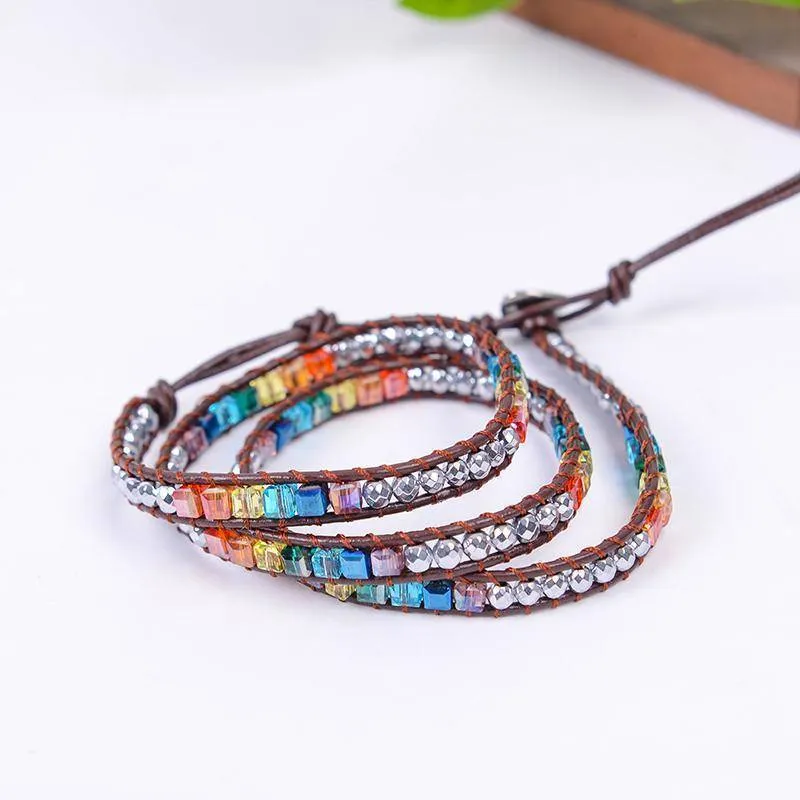 Sale! Chakra Handmade Leather Wrap Natural Stone Mix Bracelet