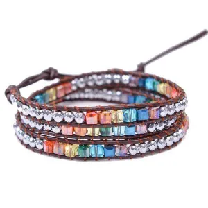 Sale! Chakra Handmade Leather Wrap Natural Stone Mix Bracelet