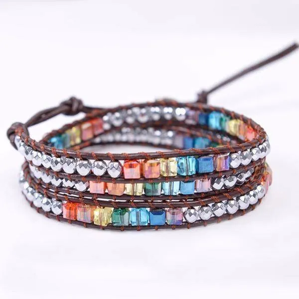 Sale! Chakra Handmade Leather Wrap Natural Stone Mix Bracelet