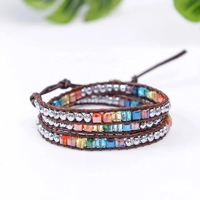 Sale! Chakra Handmade Leather Wrap Natural Stone Mix Bracelet