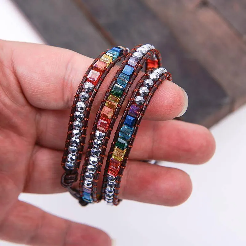 Sale! Chakra Handmade Leather Wrap Natural Stone Mix Bracelet