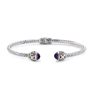 Samuel B. Leandra Amethyst 18K & Sterling Silver Twisted Cable Bangle Bracelet