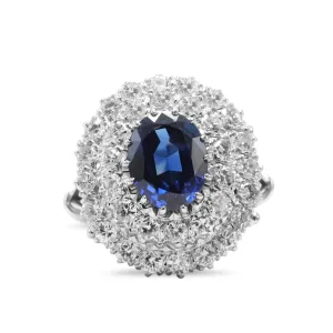 Sapphire & Diamond Three Tier Oval Cluster Ring - 18ct White Gold