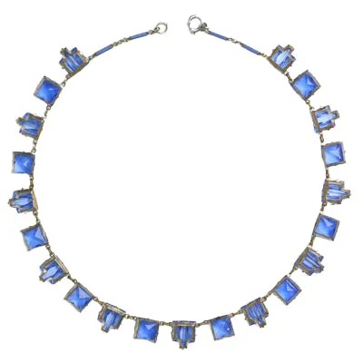 Sapphire Chicklet & Enamel 1920s Necklace