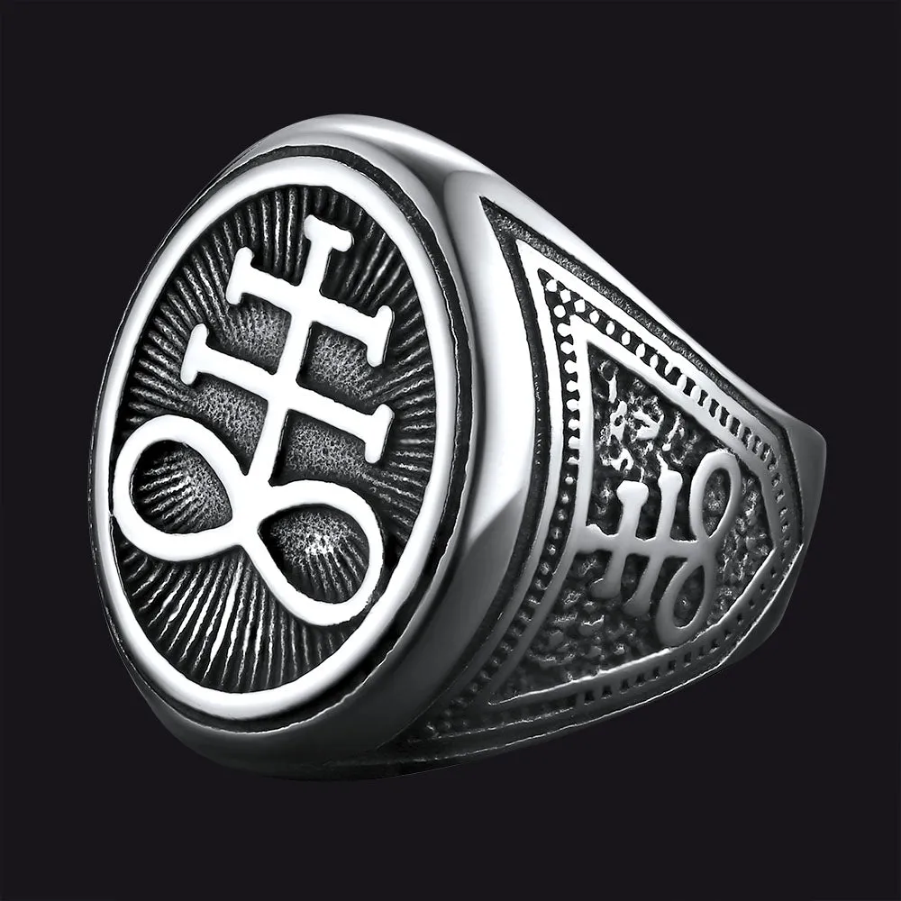 Satanic Leviathan Cross Signet Ring For Men