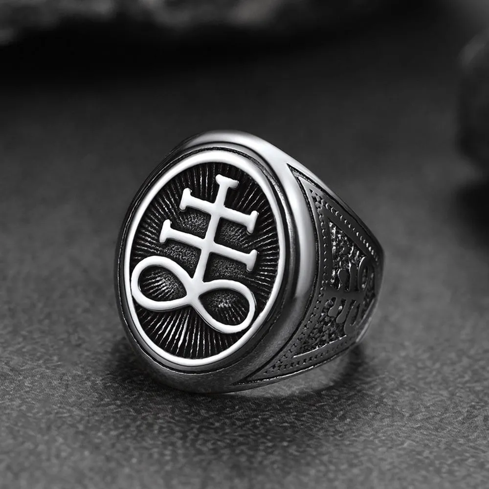 Satanic Leviathan Cross Signet Ring For Men