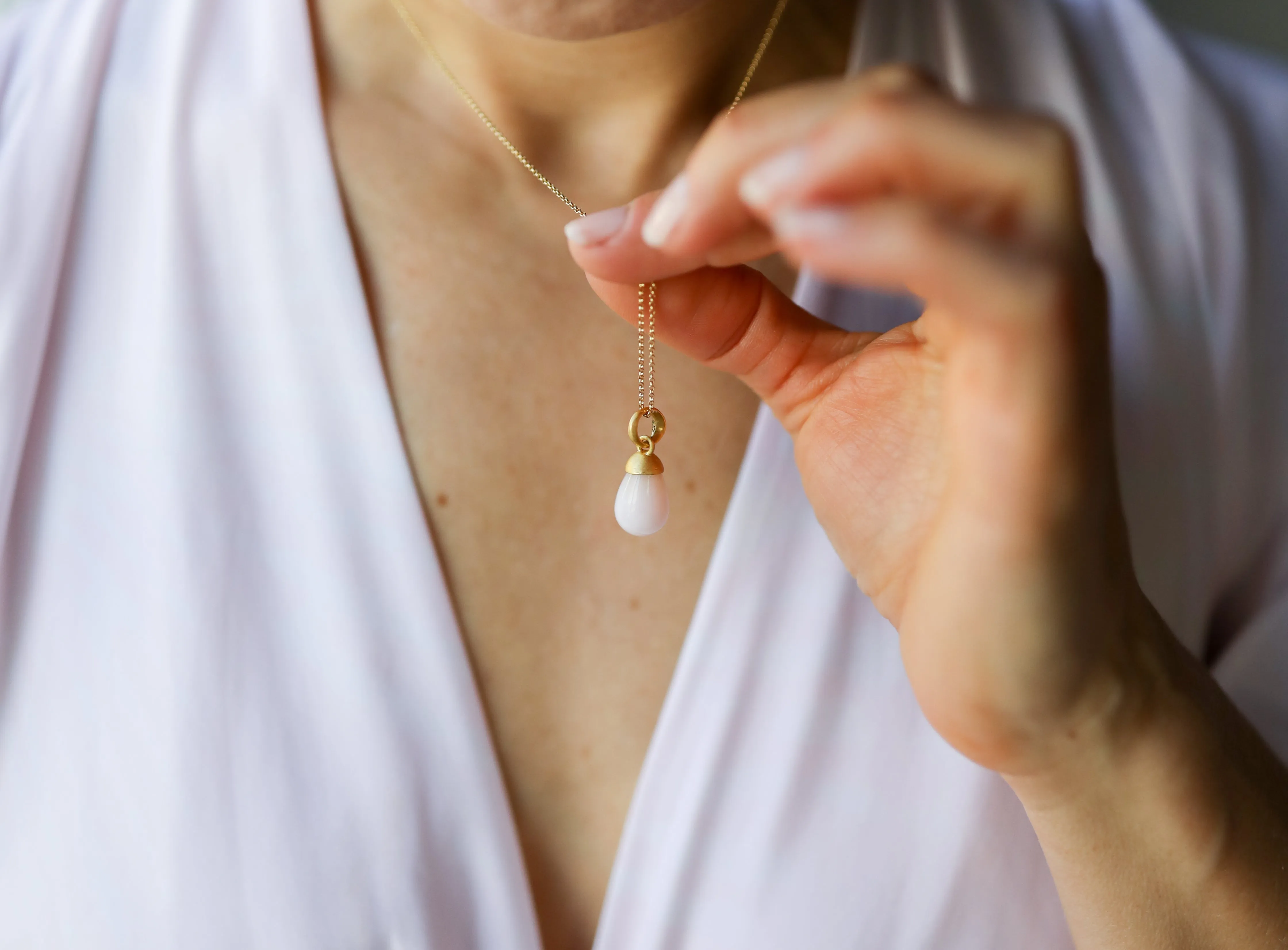 Sculptural Pink Opal Drop Pendant