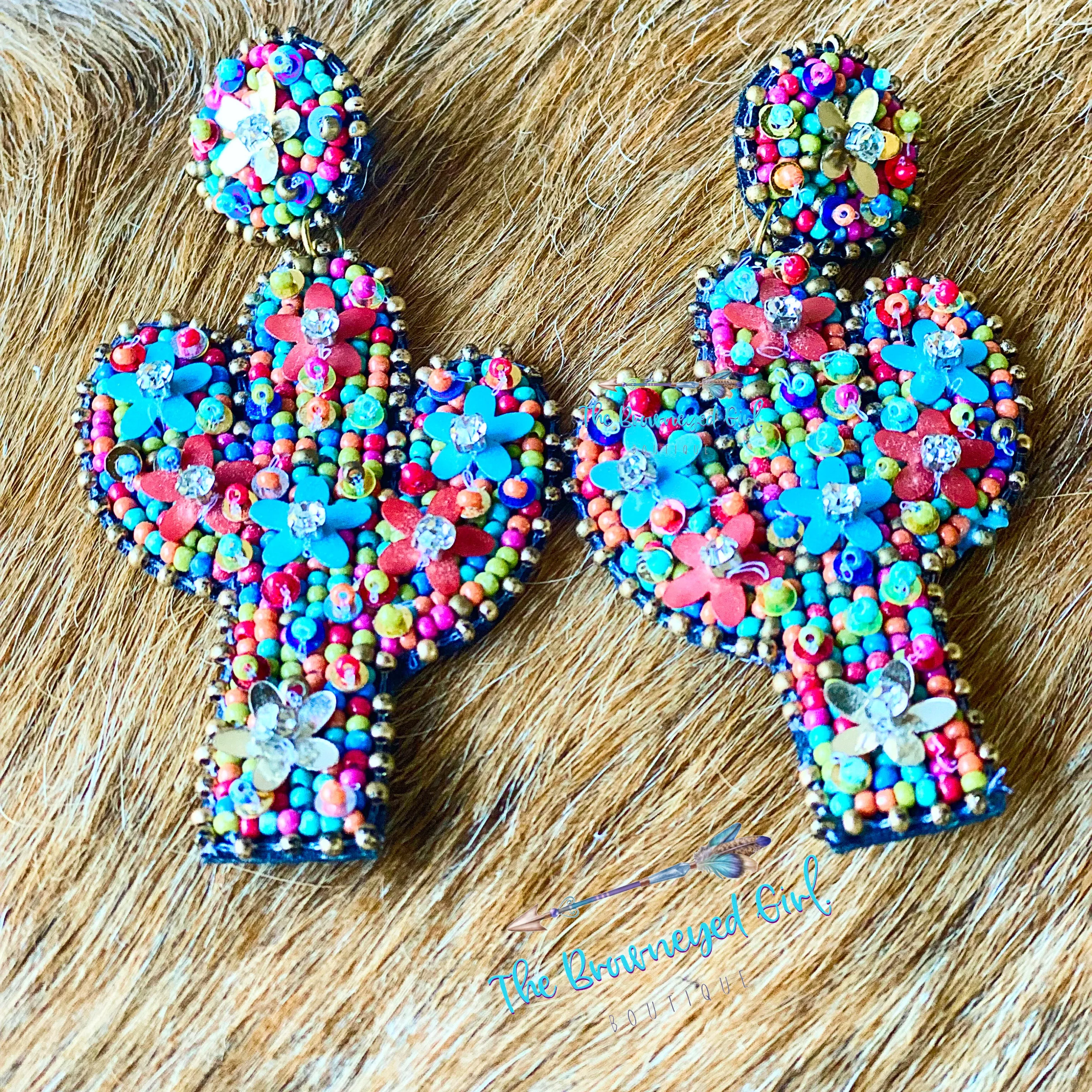 Seed Bead Cactus Earrings