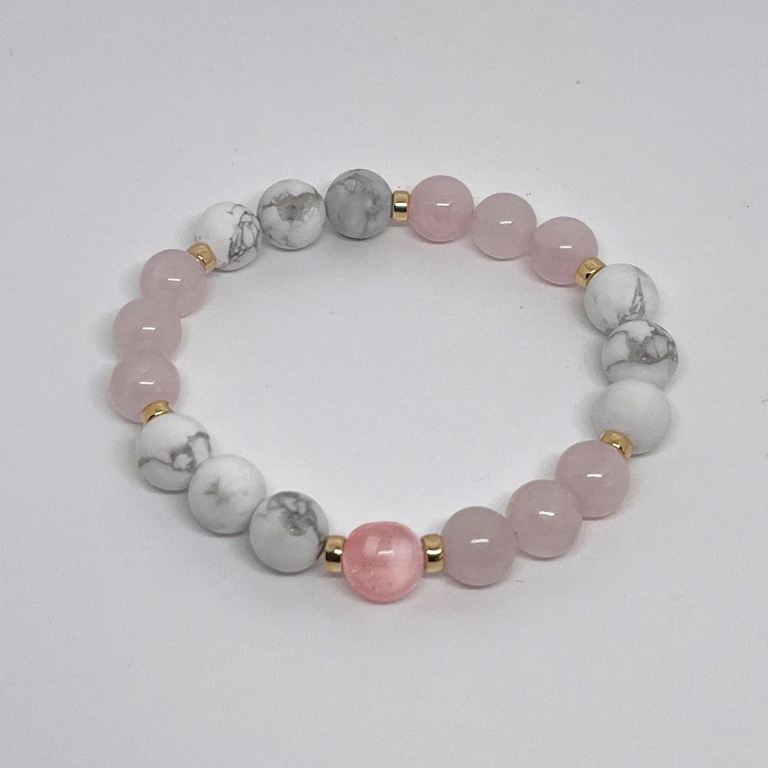 Serenity and Love - White Howlite, Rose Quartz, and Cherry Quartz Bracelet