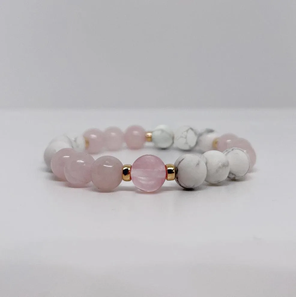 Serenity and Love - White Howlite, Rose Quartz, and Cherry Quartz Bracelet