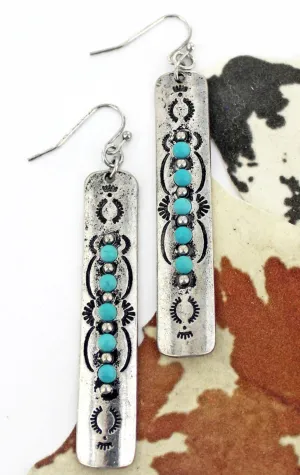 Shiloh Turquoise and Silvertone Bar Earrings