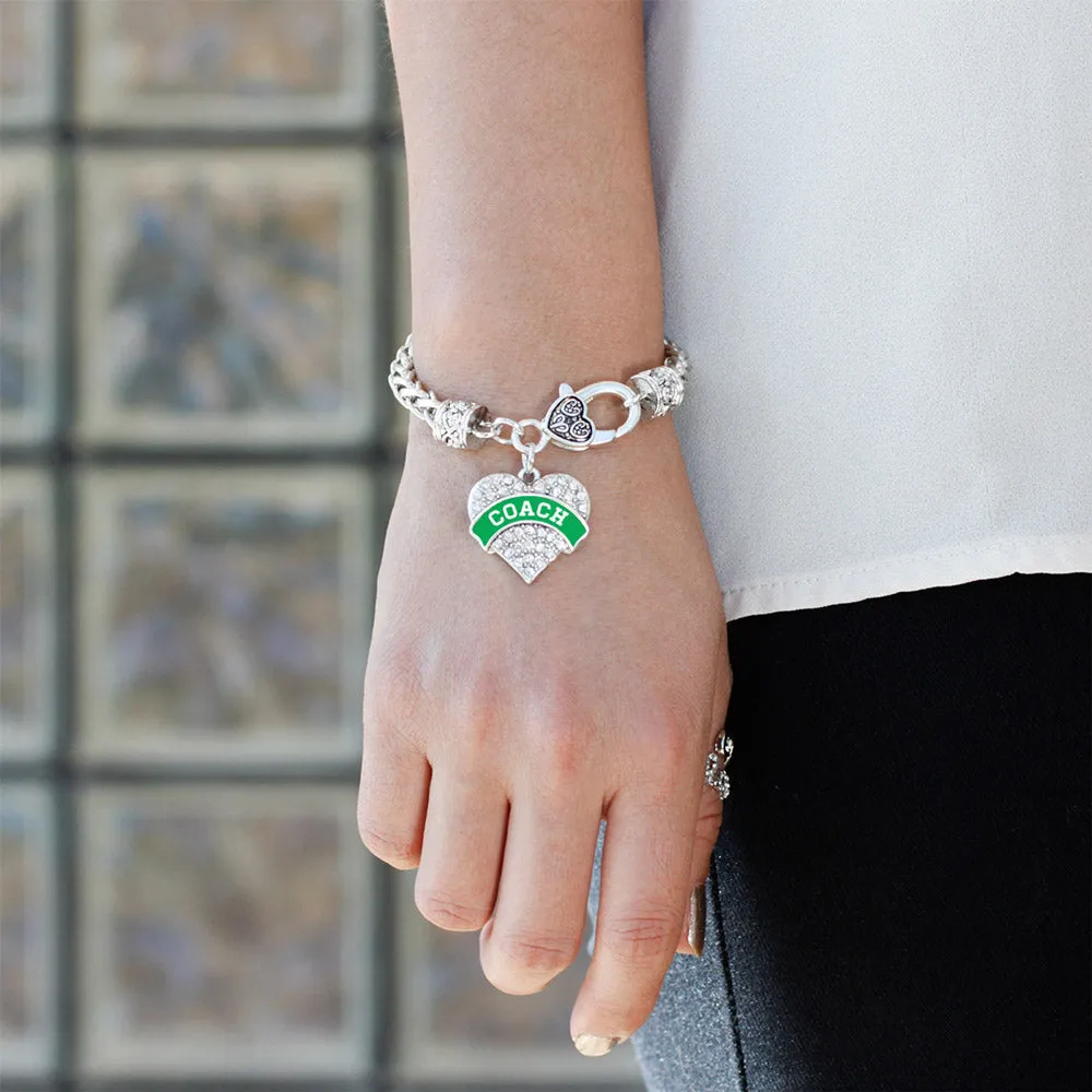 Silver Coach - Emerald Green and White Pave Heart Charm Braided Bracelet