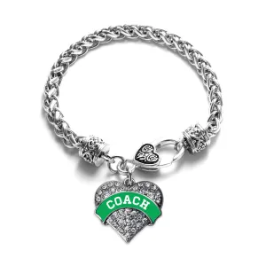 Silver Coach - Emerald Green and White Pave Heart Charm Braided Bracelet