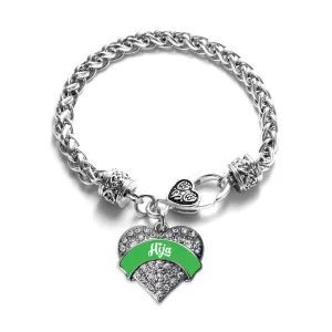 Silver Emerald Green Hija Pave Heart Charm Braided Bracelet